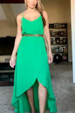 Love this beautiful green color it compliments my brown skin. Dress is very flowing and material feels nice. I like it with a belt cause XS was a little roomy. Will take this on my vacation! - Amy V.