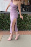 Fabric is thick enough to not need a bra, thin enough that it can be worn out in the summer. Absolutely obsessed with this dress, wore for a birthdays dinner and it was perfect! - Austin W.
