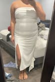 I loved the dress it just did not complement my body ran small on me, I took a chance but body con with my body type was not flattering at all I'm normally a large and got extra large so I would have some room. The dress and material and so beautiful and goof quality the bow is heavy but really elevates the dress - Vivian E.