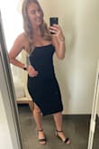 This dress is amazing! Very classy. I wore it out to a fancy restaurant and then to the theatre on a night out in the city. Definitely would wear to a classy event or even a wedding depending on what kind of wedding it would be. The dress material is thick and hides any bumps or lumps you would want to hide. Also a very comfortable dress. I didnt wear a bra even though if I wanted to I could have easily worn a strapless. Got so many compliments on this dress and I may even buy in another color because I love it so much!!! Highly recommend this dress!! - Janelle S.
