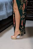 So happy with these heels! Purchased at a clearance price, so I was taking a risk since I couldn't return. They are a soft gold color and square at the toe. I'm a sneaker and flip flops kind of girl but these were comfortable to wear and walk in for the wedding I went to!  I usually wear a 6.5 in heels and that's what I ordered. - Kristy C.