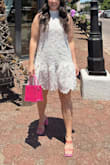 Cute for bridal events! It's a shift so on the looser side but I was in between S and M and ended up wearing the S. I'm short so it felt a little long but looked classy and different. - Morgan E.