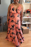 I haven't worn this to the wedding yet, but when I tried it on - I loved the feel! Could have gone down to L but the XL is roomier in the chest area. Plus, the straps and the belt help with getting the dress to fit. Thinking of pairing this with a black shawl for the event. - Shanti K.