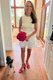 This dress was absolutely perfect for my wedding. Being an older bride, I wanted something untraditional and fun. I love the delicate floral sheer of this dress that's also fun and flirty. The open back was just enough to give it some youth but not too much for a 51 year old. I paired it with bright pink shoes for added flare. Love love love and I felt fabulous! - Raquelle F.