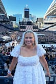 So cute and comfy! Wore for the eras tour but could definitely wear for any sort of bridal event. Perfect length and the puff sleeves and texture were so cute! Would definitely recommend!! - Allyson S.