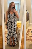This dress is beautiful! Shows my curves classically, and the pattern helps camouflage any trouble spots. Really happy with this purchase! Lightweight and great for summer weddings. - Caitlin T.