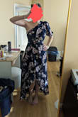 It was *just* the right length where it didn't touch the floor. I was worried about getting a dress that has no stretch but to my surprise, the middle and bust area fit perfectly. I love the uniqueness of the one arm style. - Meredith B.