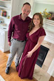 I'm currently 5 months pregnant and needed something a size larger than usual, so I ordered this dress in a size larger (L) just for everything being a little bigger right now. Although still a little large and of course a little long, it fit comfortably. The material is great and the slit in the chest is perfect for larger chests, as I did not have to ever adjust the dress for falling down and showing my bra. I was super comfortable all night!! Thanks, Lulus!! - Victoria J.