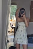 I usually wear a size S and buying dresses is very tricky for me since I'm really tall and have quite a large cup size. I ordered this dress in M and the lenght is fine and it fits my chest. I don't even have to wear a bra!! - Rebecca O.
