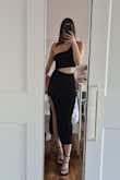 I usually wear a size S and I ordered this dress in S too. Fits like a glove and even though I have a large cup size for my small frame this dress fits my chest perfectly because of how stretchy the material is! I might even be able to wear it without a bra. - Rebecca O.
