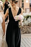 I have this in 3 colors now: the dark red I wore as a wedding guest in December, the gold I bought just because I love it, and the black as a bridesmaid dress. I have stitched the slit about two inches down in all of them, and I wear little pasties and ad a little fashion tape because I'm smaller-chested and don't need any wild dance moments! But I love that it's heavy but moves so well. It's so elegant and I got compliments all night on every one I've worn! If you're short you will need it hemmed. I wore 3-inch heels though and it's the perfect length for my height! - Hailey G.