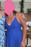 I am 5'3", 151lbs I purchased a size Large. Based on reviews, I originally bought a medium but the top of the zipper was too tight (I could close it but not comfortably) so I switched to Large. I'm kind of wide. It fit great and was super comfortable. The color was beautiful. I received tons of compliments. The [exchange] was a piece of cake. I would recommend this dress and my only bummer is that I didn't take a full-length picture in it. - Kathryn S.