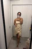 Loved this dress! I wore it for a wedding and everyone loved the dress. Its loose on the abdomen area which I prefer. Then nice and tight on the chest. - Chanelis O.