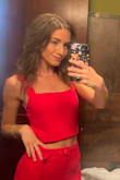 This top was bought as a set with the matching skort for my friend's bachelorette party. I received so many compliments on the set and felt so comfortable in it. Good quality. The top zips in the back. It's not adjustable but it's pretty true to size. I'm smaller-chested and typically don't wear a bra, but did with this top just to fill it out a little more. I felt like a little sophisticated Barbie. This set can be dressed up or down, and the pieces are fun on their own too. - Sarah A.