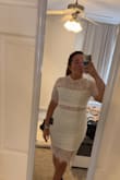 This is so cute and perfect for a bridal event! Not sure if I'll wear it for my rehearsal dinner or bridal shower yet. It hugs the curves in all the right places. The one thing I was unsure about is the neckline and sleeves. It was a little tighter than expected and the sleeves a little longer. - Maddy E.