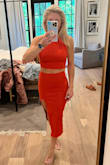 This set fits great! I ordered a size small, which is my usual size. The small of my waist measures 26.5", but I typically buy high-rise, size 25 jeans. I have an athletic build and I'm 5'3". The fabric is thick but soft, and the waistband pulls my waist in a bit, which I like. I don't have a bra on in this photo, but could totally get by with just pasties. - Emry B.