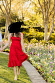 Wore this dress for engagement photos and I loved it! It was a little snug on the waist but zipped up fine. A medium would have been too big. Great color and length! - Kaitlin E.