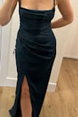 For the price, this is an amazing dress. I will need to buy fashion tape to keep the neckline in place, as well as higher heels since it's so long. The dress photographs are more like velvet than how the satiny fabric really is. - Isabella P.