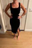 I got a size small and it fits comfortably. I like my dresses to fit well and not too tight. Size xs fit too, but too tight. The fabric is very good, it's double so it feels on the expensive side. It's very soft. It's classy and fun at the same time. - Ornela T.