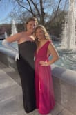 I LOVE the fit and the color! I was nervous at first because I don't normally wear plunge necklines, but I am not worried about it after trying it on! I usually wear a large but a medium fit me so well with this dress! I am short, about 5'3-5'4", so I had to get it hemmed. My chest is smaller and doesn't fill it out all the way, but I got the straps altered to be pinned slightly! I got so many compliments at my formal and am so glad I ordered this! - Jade R.