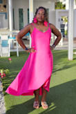 This dress was beautiful and the best look for our color-block photo shoot. I love the way it looked on me and it was true to size. I bought a medium and it truly fit. The color was very bold and looked lovely in all my pictures. I will definitely recommend this dress, especially for a night out or just a stroll on the beach. - Miatta N.