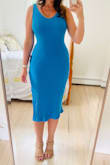 Was pretty nervous to try this dress, but it worked out perfectly! Skims my body nicely. Slit isn't too high. Fits TTS. Can be easily dressed up or made more casual. My husband's new favorite for me to wear on date night! - Thea C.