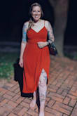 Absolutely beautiful. I love the cut as it's very flattering especially if you're a little curvy. The material is thin, but quality. It's a little tight on the chest. - Elizabeth C.