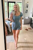 This denim romper fits great! I ordered a size small which is my usual size. The small of my waist measures 26.5", but I typically buy high-rise size 25 jeans. I have an athletic build and I'm 5'3". The fabric is thick but soft. I don't have a bra on in this photo, but could totally get by without one. - Emry B.
