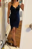I think this dress is my favorite so far that I've purchased from Lulus. I love lace, the deep blue color, and the neckline. I think I was a bit bloated that day but I think it still looked great! - Mai N.