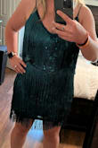 Perfect for a festive cocktail wedding reception! I was nervous to try it on since it is a bodycon style but it hid all my imperfections! The sequins were falling off a bit...hopefully, it doesn't continue too much more. - Allyson H.