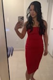 Wore it to my boyfriend's work event. Fit was perfect even though it was a little tight. It does have stretch though so it was OK. I wore Spanx underneath to try and hide my midsection. Overall, I loved the dress! - Frances C.