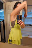 I purchased this dress for an upcoming company conference/convention in FL. It was out of stock and when I received notice that it was back in stock, I ordered it immediately. This dress had caught my eye before but I wasn't sure if I'd love the tiered skirt so I hesitated. I also despise ordering online since manufacturing standards have been less than stellar for years and I hate ordering an item if I've never worn the brand before. It arrived and I loved it but it would only fit if I broke some ribs. It fits like an XS or possibly even a XXS. Extremely disappointed with my first order. Would love to get this in a medium and I'm on the wait list (again) but I fear that I may have missed out. - Autumn S.