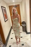 I received so many compliments on this dress. The print is so beautiful. The green is gorgeous as well. The material is very soft and stretchy. It is a very flattering dress. I liked I didn't have to worry about anything popping out. The straps are adjustable. Just so many great things about this dress!! - Lauren G.