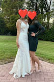 I got this dress for a friend's wedding last fall. It was absolutely perfect. Because I have a bigger bust, the dress was a little loose around the waist. But it still looks fabulous and it's my go-to wedding dress now; I've worn it to at least two other weddings and events since. It's stretchy enough to be really comfortable but the lace sleeves make it so gorgeous! Would definitely recommend! - Rebecca M.