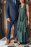 I really like this dress. Ran a little large as the other reviews mentioned, so I was prepared and thank God someone helped me and took a little from the shoulder and put it in the front. Perfect. Really good quality. - Yanides C.