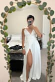 So I'm 5'7" with big hips and a small chest and the small size fits me perfectly. This is a beautiful dress but I will say, it's a little heavy. - Victoria B.