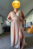 I really loved this dress. It is comfortable and flowy. The material is of great quality and the fit is as expected. I love that you can easily wear a bra and overall it is very flattering. I only returned it because the blush color looked much more taupe/white than pink and that won't do at a wedding! - Jori C.