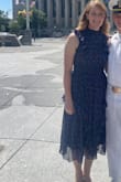 Wore to a military retirement. The waist is elastic and comfortable. The high neck took a little to get used to but forgot about it after 30 minutes. - Kelly B.