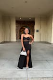 I had to find a black tie dress in all black for a wedding I was going to. I tried on this dress and instantly felt like this was the dress. For a short girl, the length was perfect, it hugged in all the right places, and for a small chest, the fit was everything. I highly recommend this dress! - Krystal J.