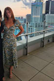 I bought this dress for both a dinner party and wedding guest! I typically wear a small, but the x-small fit perfectly! The color is perfect for any fall event. The slit is a little high and so I safety pinned the top to reduce the slit amount. Due the fabric and print, no one noticed the safety pin at all! - Wendy L.