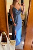 I love the feeling of this material and that's because it's double-layered so I don't need to wear a bra. The only reason for 4 stars is because I am definitely going to have to get it hemmed. I guess this is probably on purpose because it may be used for bridesmaids in which case it'd be best to get it hemmed to your shoe length. But it's quite long! - Rebecca W.