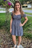 I bought this clearly a while ago. It's a really cute dress but I never wear it because it runs small (I normally am an XS) and definitely should have gotten a size bigger. I don't like being afraid my butt will come out. lol - Jessica G.