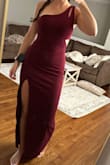 So elegant and is exactly as pictured!!! Love the burgundy/wine color. My only concern is if you have really big boobs it might be an issue on the top! - Erica M.