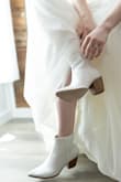 These boots are such a great purchase!! I bought the silver ones with the rhinestones for a little extra sparkle at my wedding. They were PERFECT! Fit comfortably and were breathable on a hot summer day. I wore mine with a pair of thin no-show socks, and that worked great. Highly recommend!! - Holly W.