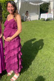 Loved the colour! I wore this to a wedding and got many compliments. I moved up the tie waist to accentuate my 4-month baby bump. It fit perfectly and I'm glad I had room for the bump :) It was a bit longer on me than on the model. - Hannah C.