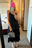 I really love this dress. It is so cute and comfortable to wear! I ordered the XS and the top was too baggy (big, low armholes), but it was a really easy alteration for my tailor! She just shortened the strap around the neck and then it was perfect. I was comfortable all night and it was fun to dance in. Highly recommend! - Ronda M.
