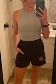 It's less T-shirt and more compression material. It runs a little small. - Bri M.