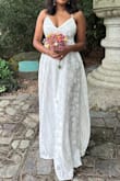 I absolutely adored this dress! A perfect fit, incredibly soft material, and has a beautifully flowy design. It made my wedding day extra special with its simple yet elegant self-color design. - Maria C.