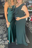 I bought this dress to wear in my friend's wedding, and I am 6 months pregnant --- I'm normally hovering around 140, and am currently around 160 with the baby bump -- the dress was stretchy enough to accommodate my growing belly -- but I sized up from a medium (normally) to a large and it was great! I got a ton of compliments! - Kelsey S.