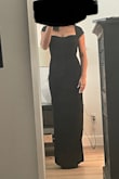 I'm going to a formal black tie wedding and in need of a floor length gown. This dress meets my needs. It's very comfortable. I'm a size small and it fits perfectly. I'm 5'3 and wearing very high platform heels in my pic. With these shoes the dress is about an inch or 2 from the ground. The cut of the dress is very flattering. It has a little bit of stretch. The slit is to the left side and is only visible when walking or stretching out the leg. It's not crazy high which I like. I highly recommend buying this dress! It's very classy and sexy. - Kristina M.